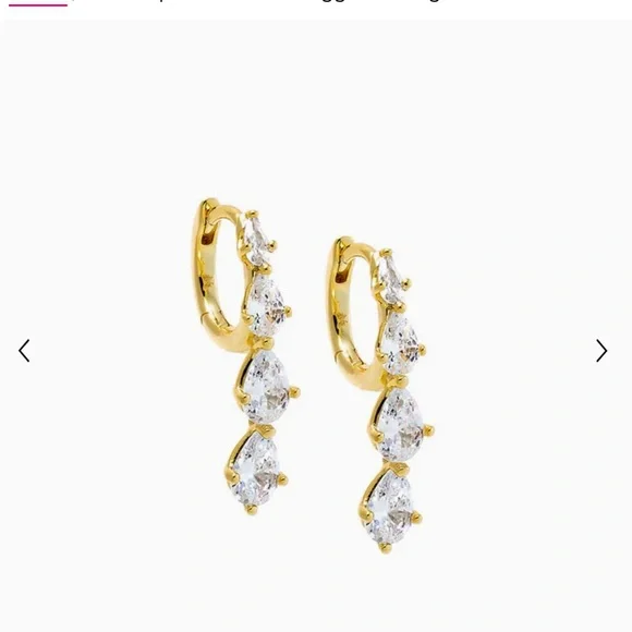 Gold Plated Teardrop CZ Cascade Huggie Earrings New - Picture 1 of 4